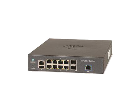 EX2010 - 8x 1GE RJ45, PoE 100W 802.3at, uplink 2x 1G SFP, Zarządzalny, Warstwa L3, Chłodzenia pasywne, USB, Cambium EX2000 Switch