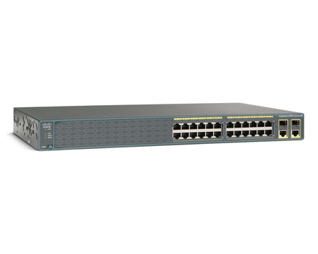 WS-C2960+24LC-S - 24x FE 10/100 RJ45 (8x PoE 802.3af), uplink 2x 1G Combo RJ45/SFP, opr. LAN Lite, Warstwa L2, 1U, Cisco Catalyst 2960 Plus Switch