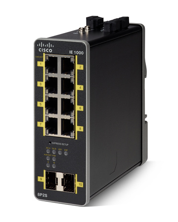 IE-1000-8P2S-LM - 8x 1G RJ45, PoE+ 180W, uplink 2x 1G SFP, Cisco IE-1000 DIN Switch