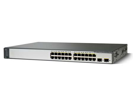 WS-C3750V2-24PS-E - 24x FE 10/100 RJ45, PoE 370W 802.3af, uplink 2x 1G SFP, opr. IP Services, Warstwa L3, Cisco Catalyst 3750v2 Switch