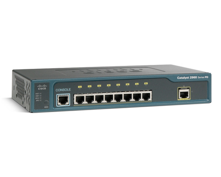 WS-C2960PD-8TT-L - 8x FE 10/100 RJ45, uplink 1x 1GE RJ45 PoE INPUT, opr. LAN Base, Warstwa L2, Powered Device, Cisco Catalyst 2960 Desktop Switch