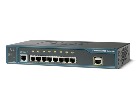 WS-C2960PD-8TT-L - 8x FE 10/100 RJ45, uplink 1x 1GE RJ45 PoE INPUT, opr. LAN Base, Warstwa L2, Powered Device, Cisco Catalyst 2960 Desktop Switch