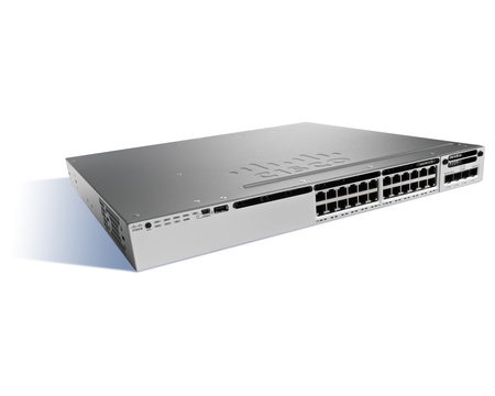 WS-C3850-24P-S - 24x 1GE RJ45, PoE+ 435W 802.3at, Opcjonalny uplink 4x 10G SFP+, Stack, MACsec, IP Base, L3, Cisco Catalyst 3850 Switch
