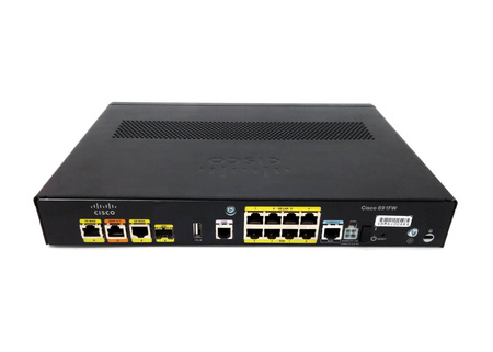 C891FW-E-K9 - 8x 1GE RJ45 (4x PoE tylko z zasilaczem 125W), 1x combo SFP/RJ45, 1x FE, WiFi 4 (802.11n), Zasilacz 60W, Cisco 890 Series Router