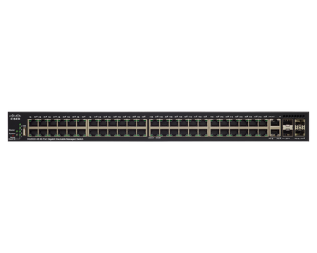SG350X-48P-K9-EU - 24x 1GE RJ45, PoE+ 382W 802.3at, uplink 4x 10 Gigabit Ethernet (2x 10GB RJ45/SFP+ combo, 2x 10G SFP+), Cisco SMB Switch