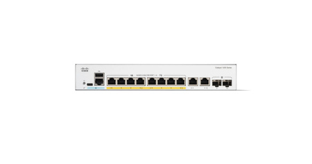 C1200-8P-E-2G - 8x 1GE RJ45, PoE+ 67W 802.3at, uplink 2x 1G SFP/RJ45 Combo, L3, 19'', Cisco C1200 Switch