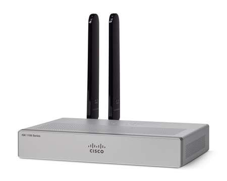Router Cisco ISR 1101 4 Ports GE Ethernet (moduł LTE P-LTEA-EA i anteny widoczne na zdjęciach, nie znajdują się w komplecie z routerem)