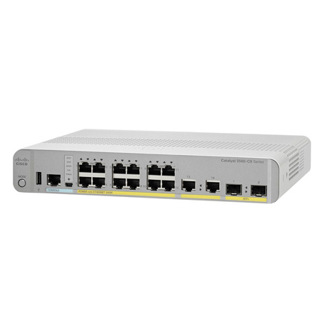 WS-C3560CX-12PD-S - 12x 1GE RJ45, PoE+ 240W 802.3at, uplink 2x 10G SFP+, 2x 1GE RJ45, opr. IP Base, Warstwa L3, Cisco Catalyst 3560-CX Switch
