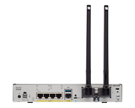 Router Cisco ISR 1101 4 Ports GE Ethernet (moduł LTE P-LTEA-EA i anteny widoczne na zdjęciach, nie znajdują się w komplecie z routerem)
