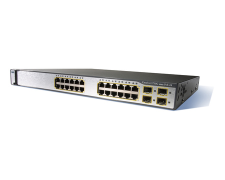 WS-C3750G-24PS-E - 24x 1G RJ45, PoE 370W, 4x SFP, IPServices, Cisco Catalyst 3750G Switch