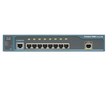 WS-C2960PD-8TT-L - 8x FE 10/100 RJ45, uplink 1x 1GE RJ45 PoE INPUT, opr. LAN Base, Warstwa L2, Powered Device, Cisco Catalyst 2960 Desktop Switch