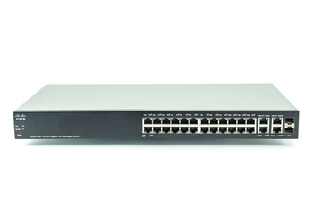 SG300-28PP-K9 - 26x 1GE RJ45 (w tym 24 porty z PoE+ 802.3at z budżetem 180W), 2x 1GE combo mini-GBIC, Cisco SG300-28PP SMB Switch