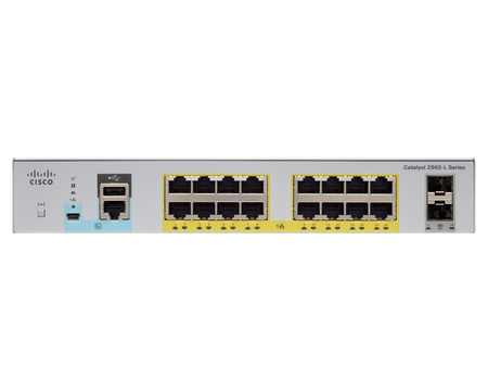 WS-C2960L-16PS-LL - 16 port GigE з PoE, 2 x 1G SFP, LAN Lite, Fanless, Cisco Catalyst 2960L Комутатор