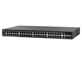 SG350X-48P-K9-EU - 24x 1GE RJ45, PoE+ 382W 802.3at, uplink 4x 10 Gigabit Ethernet (2x 10GB RJ45/SFP+ combo, 2x 10G SFP+), Cisco SMB Switch