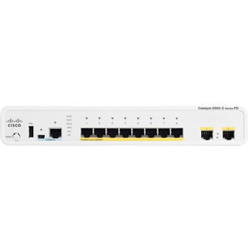 WS-C2960CPD-8PT-L - 8x FE 10/100 RJ45, PoE 802.3af, uplink 2x 1GE RJ45, PoE+ Input, opr. LAN Base, Warstwa L2, Cisco Catalyst 2960C