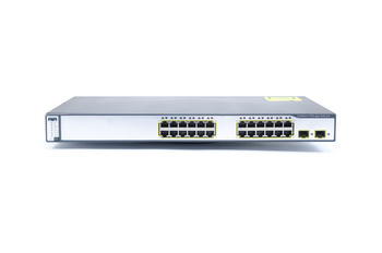 WS-C3750-24PS-S - 24x FE 10/100 RJ45, PoE 370W 802.3af, uplink 2x 1G SFP, opr. IP Base, Warstwa L3, Cisco Catalyst 3750 Switch