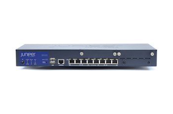 SRX220H2 - SRX services gateway 220 with 8 x GE ports, 2xmini-PIM slots, and high memory (2GB RAM, 2GB FLASH). External power supply and cord included.