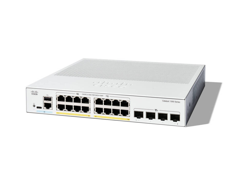 C1300-16P-4X - 16x 10/100/1000 RJ45, PoE+ 120W, 4x 10GE SFP+, Cisco Switch Catalyst C1300