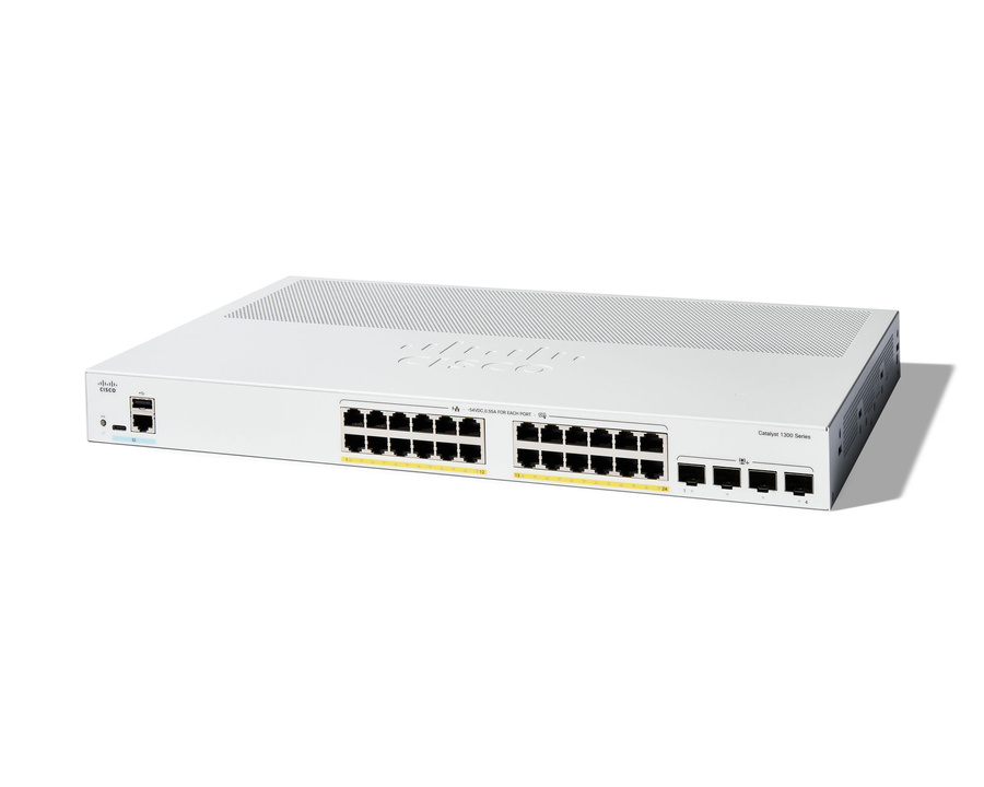 C1300-24P-4X - 24x 10/100/1000 RJ45, PoE+ 195W, 4x 10GE SFP+, Cisco Switch Catalyst C1300