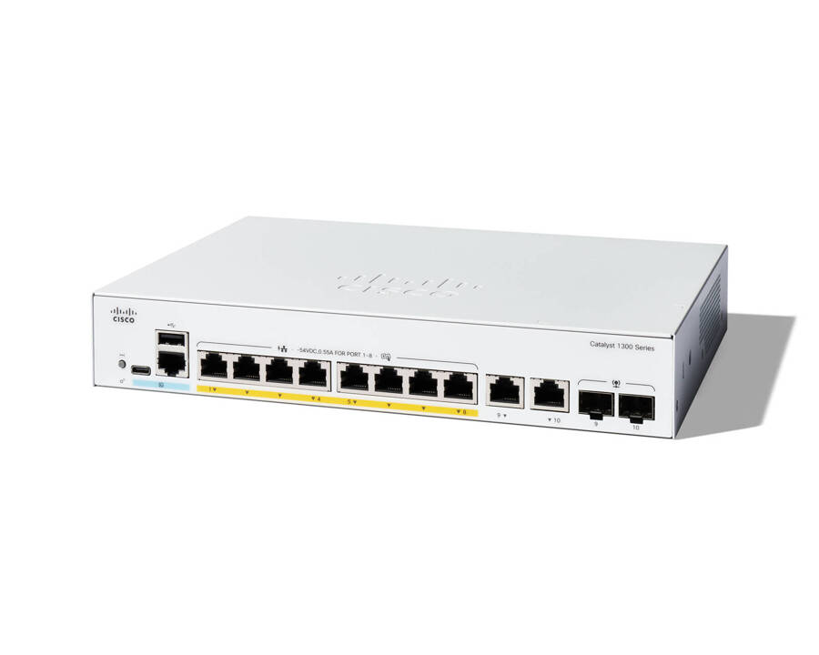 C1300-8P-E-2G - 8x 10/100/1000 RJ45, PoE+ 60W, 2x RJ45/SFP, Cisco Switch Catalyst C1300