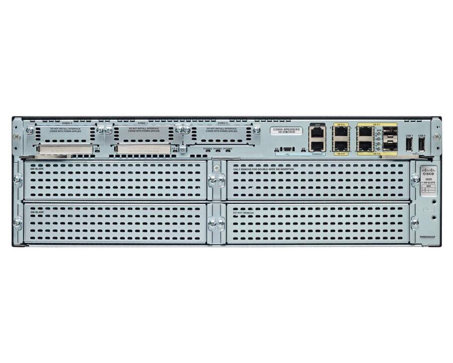 CISCO3925E-SEC/K9 - 2x 1GE RJ45, 2x 1GE SFP/RJ45 Combo, SPE-200, Security Bundle, PVDM3-64, opr. IP Base+ Sec, Cisco ISR G2 3925E Router
