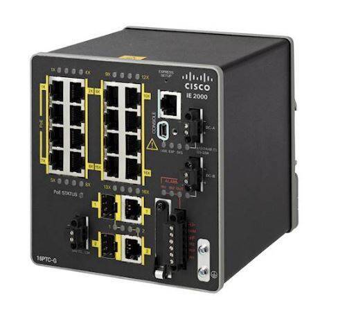 IE-2000-16PTC-G-NX - w/ 16 FE RJ45, 4 PoE+, 2GE uplinks, Enh. Lan Base, Cisco Industrial 2000 Switch