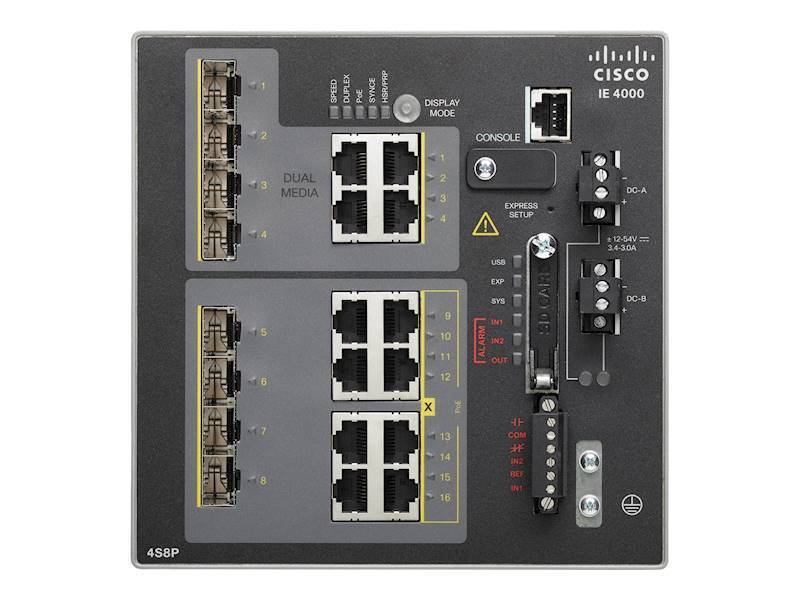 IE-4000-4GC4GP4G-E - 4 GE combo, 4 GE PoE+ and 4 GE combo uplink ports, Cisco IE4000 Switch