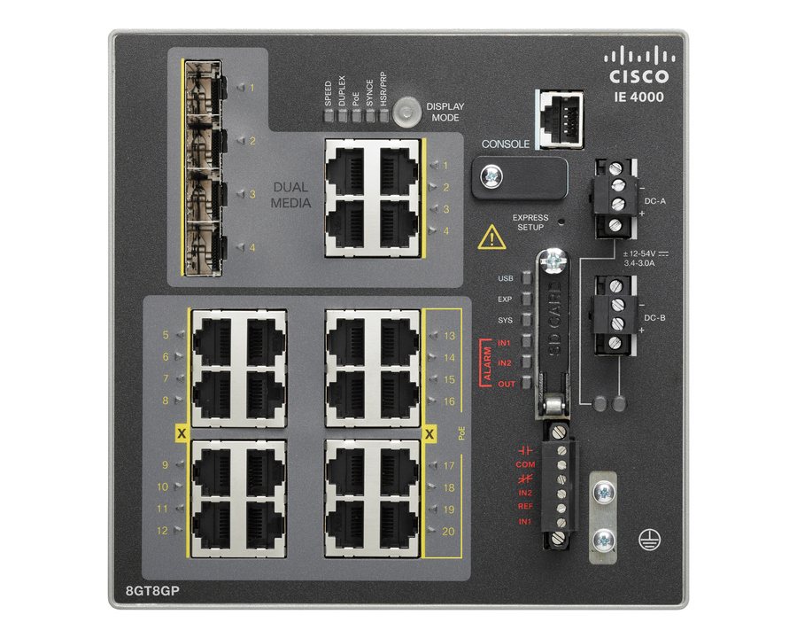 IE-4000-8GT8GP4G-E - 8GE Copper, 8GE PoE+ and 4GE combo uplink ports Cisco IE4000 Switch