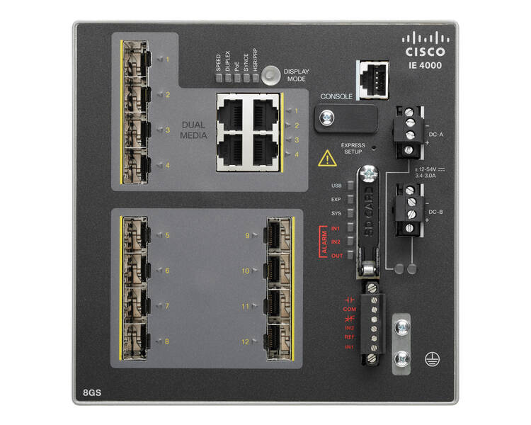 IE4000-8GS4G-E - 8 GE SFP and 4 GE combo uplink ports Cisco IE4000 Switch