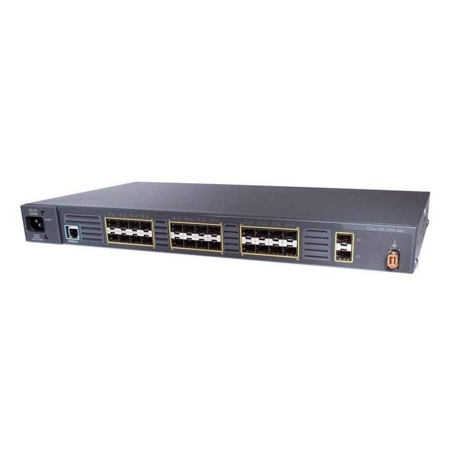 ME-3400-24FS-A - 24 100BASE-FX SFP module ports and 2 Gigabit Ethernet SFP module ports, AC Cisco Switch