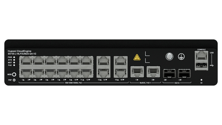 S5735-L16LP2UM2X-QA-V2 - 16x 1GE RJ45, PoE+ 125W 802.3at, 2x 1GE/2.5GE/5GE/10GE RJ45 PoE++, uplink 2x 10G SFP+, zasilacz AC, chłodzenie pasywne, Huawei CloudEngine S5735-L-V2 Switch