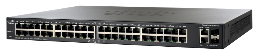 SF200-48P - 48-Port 10/100 2-Port Gigabit PoE - SLM248PT-G5, Cisco Switch