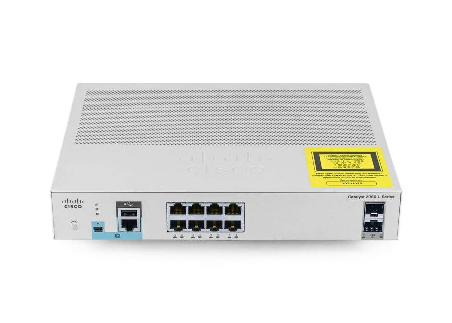 WS-C2960L-8TS-LL - 8x 1GE RJ45, uplink 2x 1G SFP, opr. LAN Lite, Warstwa L2, Fanless Chłodzenie pasywne, Cisco Catalyst 2960-L Desktop Switch