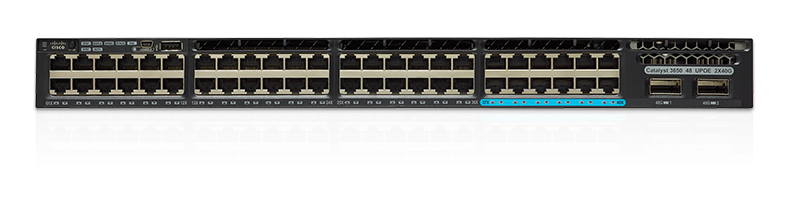 WS-C3650-12X48UZ-S - 48 (36 10/100/1000 and 12 100Mbps/1/2.5/5/10 Gbps) Ethernet and 2x40G Uplink ports, with 1100WAC power supply, 1 RU, IP Base feature set, Cisco Catalyst 3650 Optional Stacking Switch