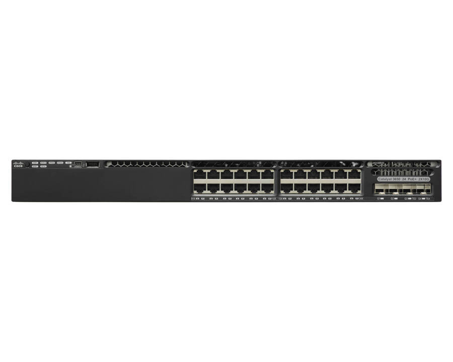 WS-C3650-24PD-S - 24x 1GE RJ45, PoE+ 390W 802.3at, uplink 2x 10G SFP+, opr. IP Base, Warstwa L3, Cisco Catalyst 3650 Switch