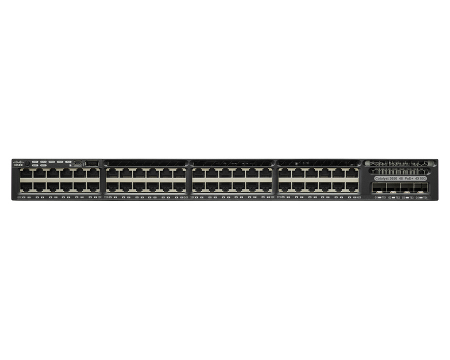 WS-C3650-48FQ-S - 48x 1GE RJ45, PoE+ 802.3at 775W, uplink 4x 10G SFP+, Zasilacz 1025W, 1RU, L3, opr. IP Base, Cisco Catalyst 3650 Switch