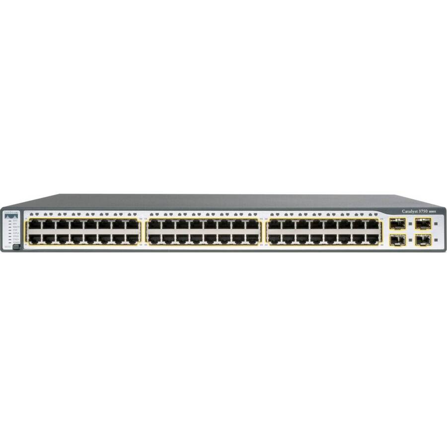 WS-C3750G-48PS-S - 48x 1GE RJ45, PoE 370W 802.3af, uplink 4x 1G SFP, opr. IP Base, Warstwa L3, Stack, Cisco Catalyst 3750G Switch